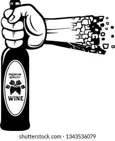 Arm Raised Up With Hand Holding Wine Glass Bottle