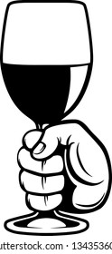 Arm Raised Up With Hand Holding Wine Glass Bottle