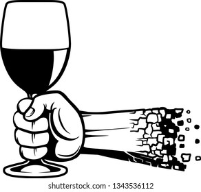 Arm Raised Up With Hand Holding Wine Glass Bottle
