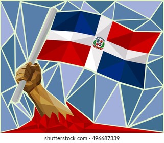 Arm Raising The National Flag Of The Dominican Republic