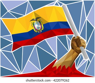 Arm Raising The National Flag Of Ecuador