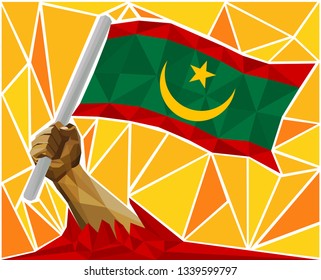 Arm Raising The National Flag Of Mauritania