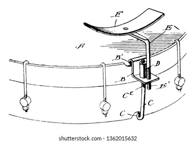 Arm Rest for Musical Instruments used to facilitate the musician when playing music, vintage line drawing or engraving illustration.