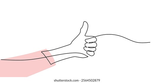 Arm showing thumb up in continuous line drawing. Representing approval, success, and positive affirmation. Vector illustration one line art minimalist.