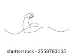 Arm shows bicep fist. Continuous one line vector, Man's hand shows a fist on the biceps in line style. Continuous one line vector drawing ,  shows bicep continuous one line vector drawing.