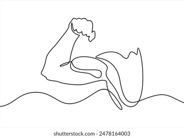 Arm shows bicep fist. Continuous one line vector