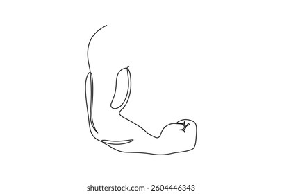 Arm shows bicep fist. Continuous one line vector, Man's hand shows a fist on the biceps in line style, Man's hand shows a fist on the biceps in line style. Continuous one line vector drawing.