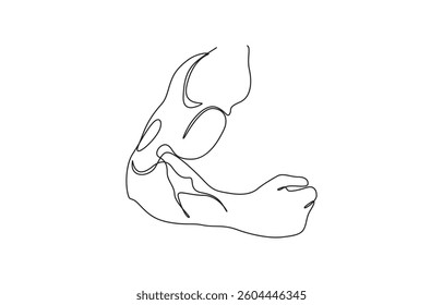 Arm shows bicep fist. Continuous one line vector, Man's hand shows a fist on the biceps in line style, Man's hand shows a fist on the biceps in line style. Continuous one line vector drawing.