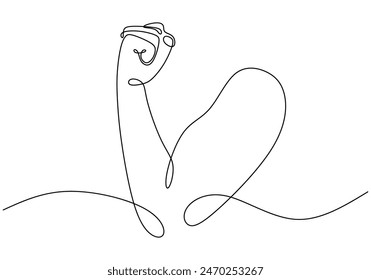 Arm zeigt eine kontinuierliche Bizeps-Fausthand-Linienzeichnung. Fitness- und Gymnastikkonzept. Vektorillustration minimalistisches Design von Hand gezeichnet.