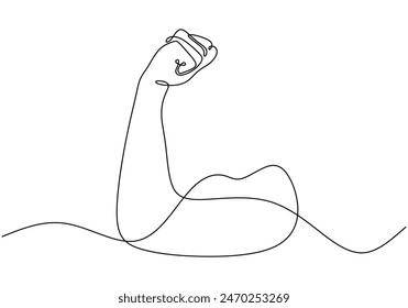 Arm shows bicep fist hand continuous line drawing. Fitness and gym concept. Vector illustration minimalist design hand drawn.