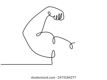 Arm zeigt eine kontinuierliche Bizeps-Fausthand-Linienzeichnung. Fitness- und Gymnastikkonzept. Vektorillustration minimalistisches Design von Hand gezeichnet.