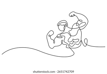 Arm shows bicep fist. Man's hand shows a fist on the biceps in line style. shows bicep continuous one line vector drawing. man bodybuilder pose charmingly vector illustration.