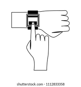 Arm with smartwatch in black and white