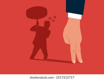 Arm standing with shadow man uses sledgehammer and attack. Modern vector illustration in flat style - Powered by Shutterstock - Get 15% off with code: PIKWIZARD15