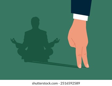 Arm standing with yoga shadow. To calm down the stressful emotion from hard work in office. Concept of meditation. Modern vector illustration in flat style