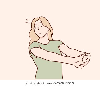 Arm stretch exercise. Hand drawn style vector design illustrations.