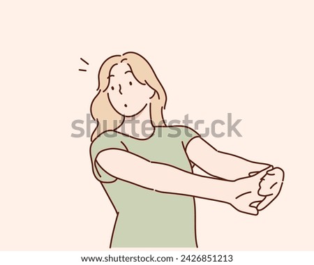 Arm stretch exercise. Hand drawn style vector design illustrations.