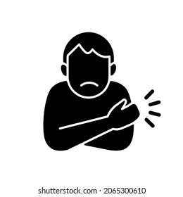 Arm Swelling Black Glyph Icon. Rash On Hand. Allergic Reaction. Vaccination Side Effect. Sore Arm, Painful Symptom. Health Care. Silhouette Symbol On White Space. Vector Isolated Illustration