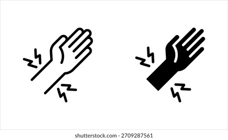 Conjunto de iconos de hinchazón del brazo. Erupción en la mano. Reacción alérgica. Efecto secundario de la vacunación. Ilustración vectorial sobre fondo blanco