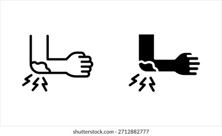 Symbol für Armschwellung. Ausschlag zur Hand. Allergische Reaktion. Nebenwirkungen der Impfung. Vektorgrafik auf weißem Hintergrund