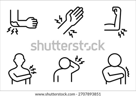 Arm swelling icon set. Rash on hand. Allergic reaction. Vaccination side effect. vector illustration on white background