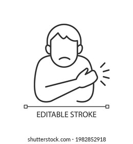 Arm Swelling Linear Icon. Rash On Hand. Allergic Reaction. Vaccination Side Effect. Sore Arm. Thin Line Customizable Illustration. Contour Symbol. Vector Isolated Outline Drawing. Editable Stroke