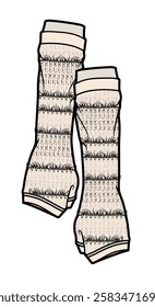 Arm warmers for women vector mockup template technical technical line drawing.