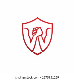 arm wrestle vector with shield concept