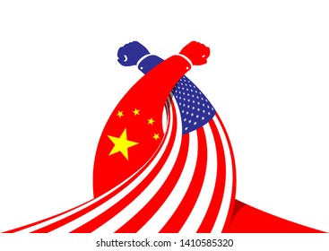 Arm wrestling Business Hand of America and China flag, Trade war and tax crisis concept design illustration isolated on white background with copy space, vector eps 10