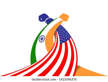 Arm Wrestling Business Hand Of America And India Flag, Trade War And Tax Crisis Concept Design Illustration Isolated On White Background With Copy Space, Vector Eps 10