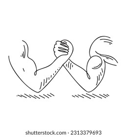 Arm wrestling concept vector thin line icon, symbol, sign, illustration on isolated background