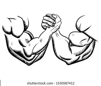 Arm wrestling  fight  combat  Victory  sketch  figure image  vector illustration black white