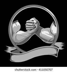 Arm wrestling, fight, combat. Victory, sketch, figure image.