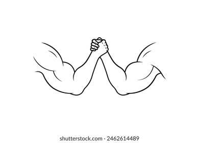 Arm wrestling fight line art isolate on white background.