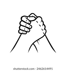 Arm wrestling fight line art isolate on white background.