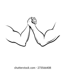 Arm Wrestling Fight, Vector Illustration