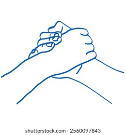 Arm wrestling. Hand gesture vector illustration. Index, middle, ring, little fingers and thumb