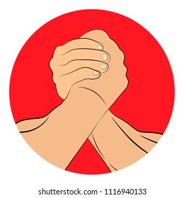 arm wrestling hands round icon. vector illustration