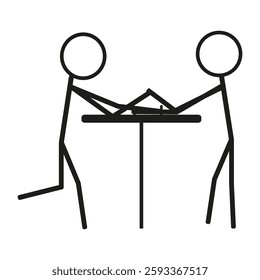 Arm wrestling icon. Competition activity symbol. Two stick figures. Simple vector illustration. EPS 10.