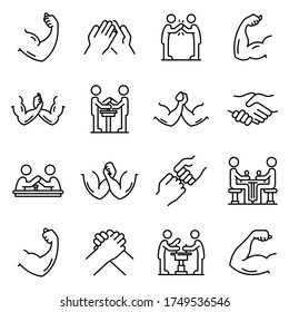 Arm wrestling icons set. Outline set of arm wrestling vector icons for web design isolated on white background