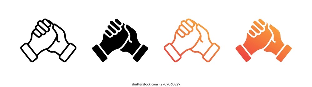 Arm Wrestling Multiple Style Icon Set Vector