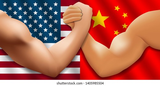 Arm Wrestling on USA and China flag graphic vector