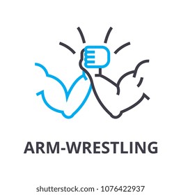 arm wrestling thin line icon, sign, symbol, illustation, linear concept, vector 