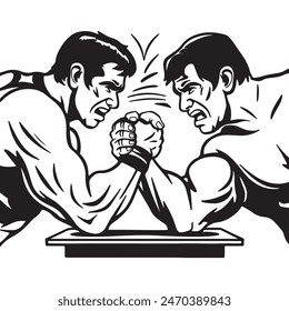 Arm wrestling. Two men hands. Editable Stroke,one line art, People shaking hands one line. Vector illustration for poster, card, logo, banner valentine day, wedding,Coffee cup and t-shirt