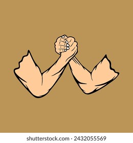 arm wrestling two people with right hand vector illustration