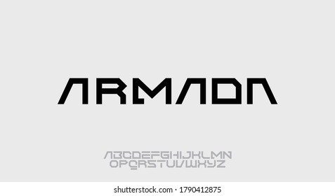 Armada, a geometric futuristic scifi alphabet font typeface design. digital space typography vector illustration