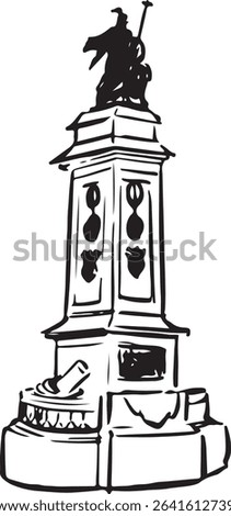 Armada Memorial, Devon, England landmark ink illustration. Historical monument sketch. Simple textured ink style. English famous travel destination vector drawing.