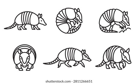 Armadillo animal character set vector illustration with armadillo wildlife character creature illustration standing monochrome collection movement biological animalia vertebrate