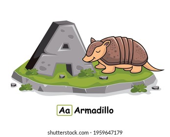 Armadillo Animals Alphabet Rock Stone Letter A for Armadillo