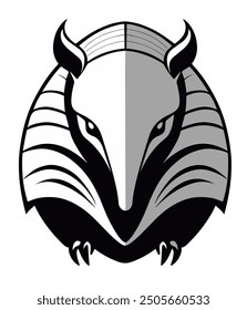 Armadillo black, white and grey, isolated logo or symbol. Can be used as emblem or mascot for sports or other products